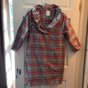 Devon Baer 100% silk ruffle collared plaid dress